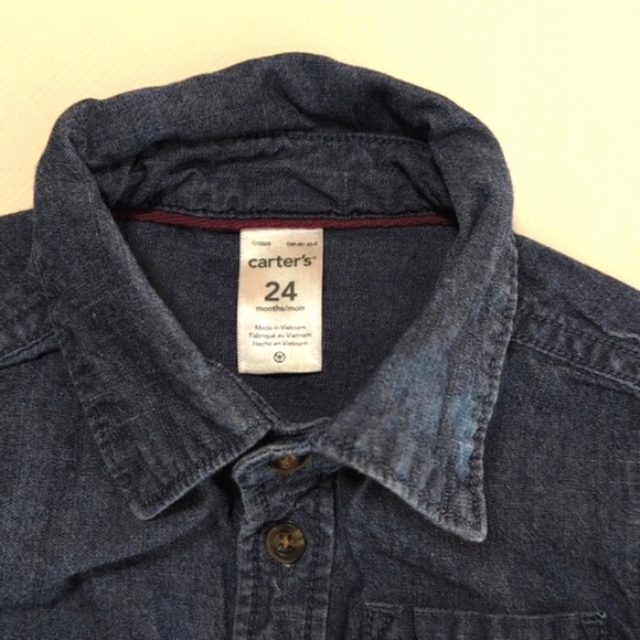 carter's chambray style cotton button down diaper shirt 24 months baby boy - Picture 2 of 6